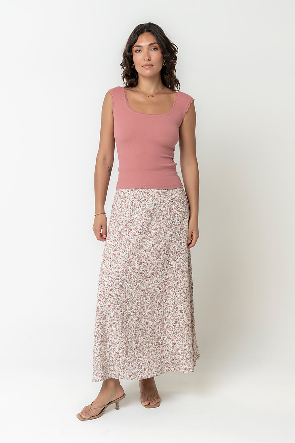 Sawyer Lace Trim Tank Top in Pink