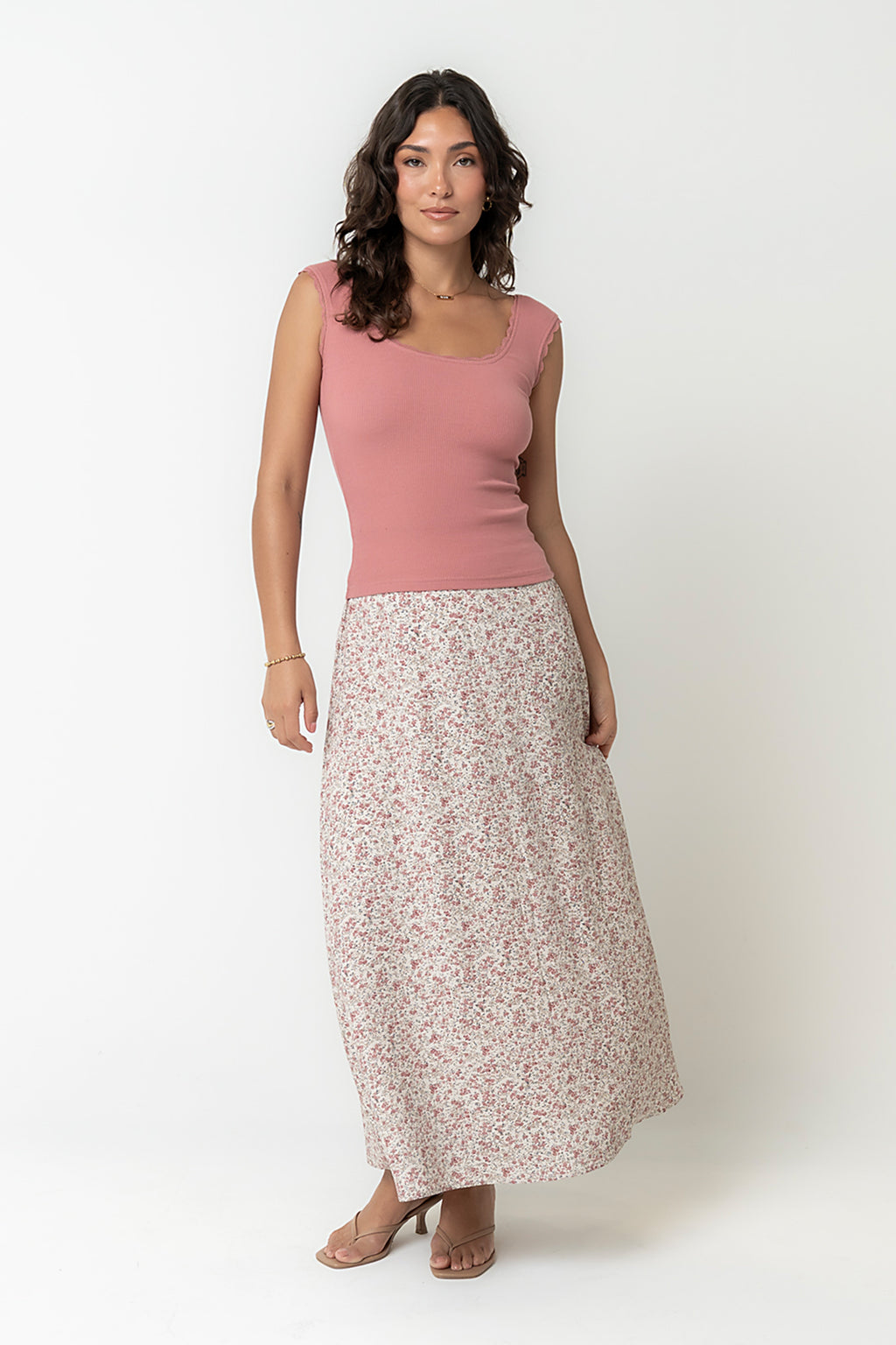 Sawyer Lace Trim Tank Top in Pink