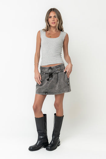 Sawyer Lace Trim Tank Top in Heather Grey