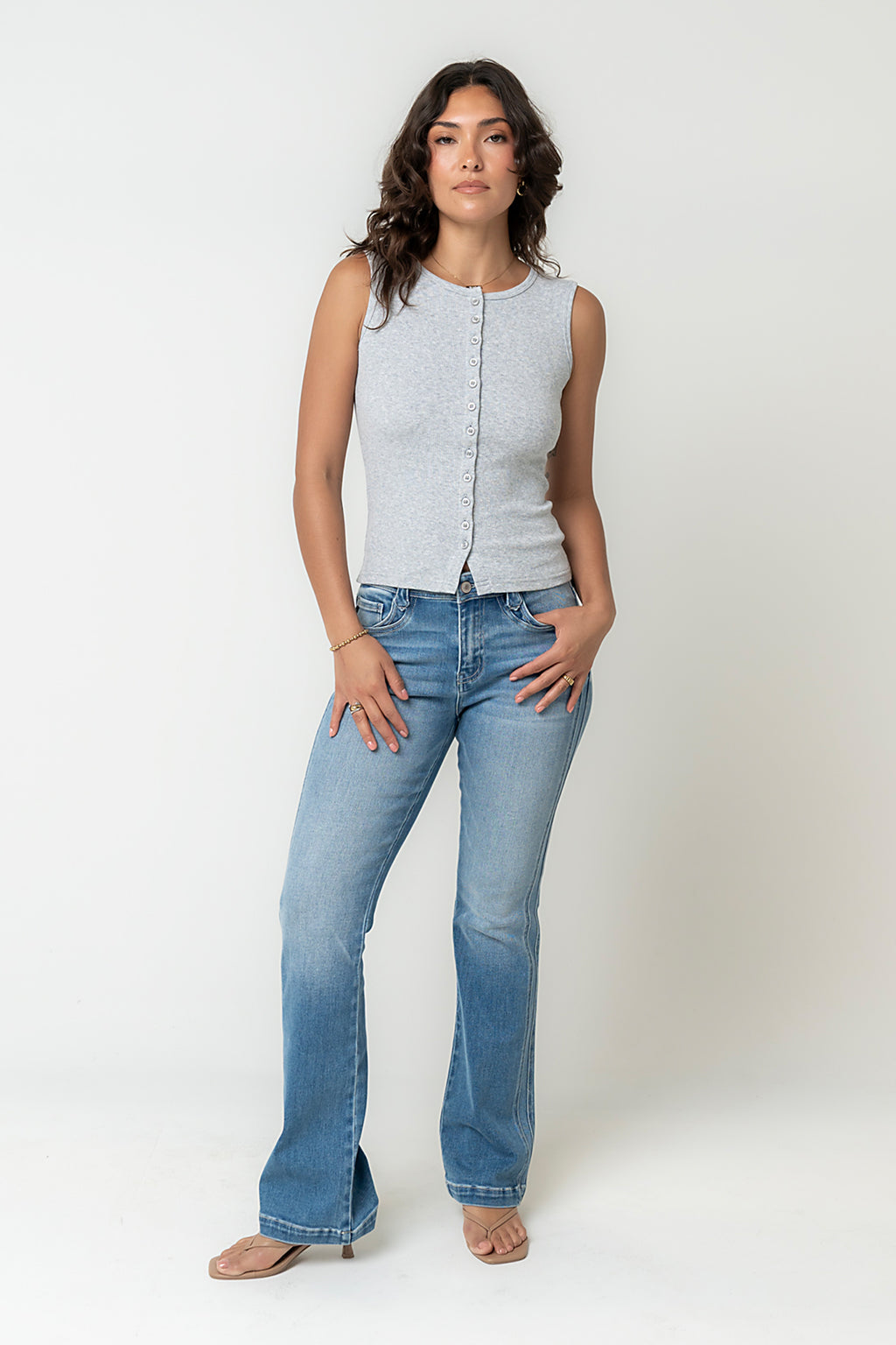 Lucas Button Up Tank Top in Grey