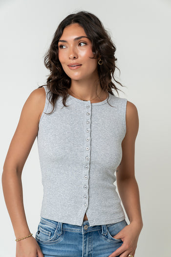 Lucas Button Up Tank Top in Grey