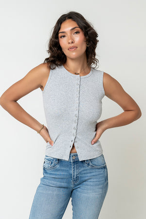 Lucas Button Up Tank Top in Grey