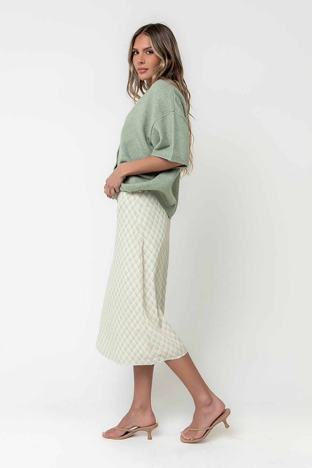 Brandie Plaid Midi Skirt in Green