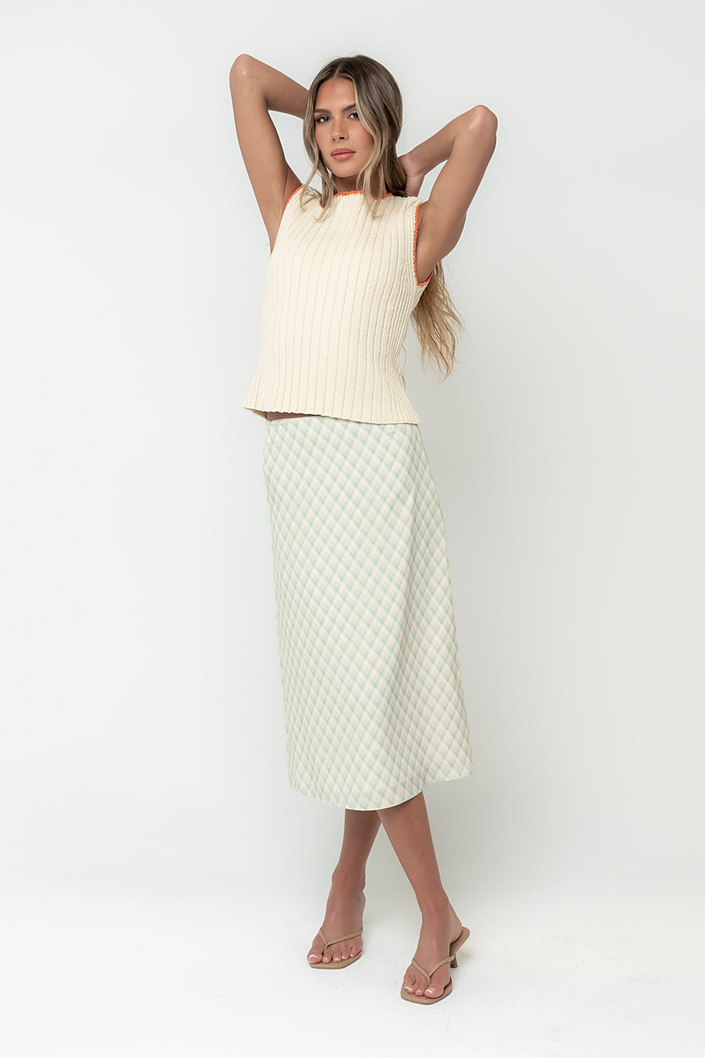 Brandie Plaid Midi Skirt in Green