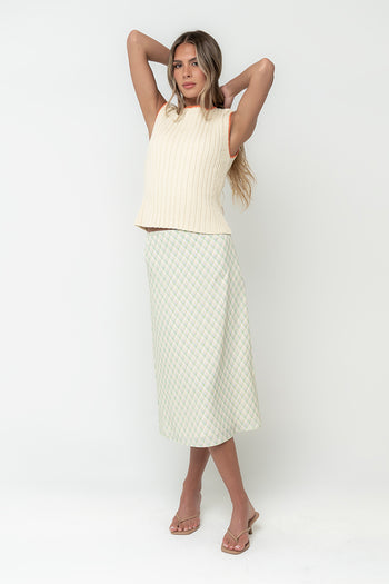 Gentry Contrast Ribbed Tank in Beige