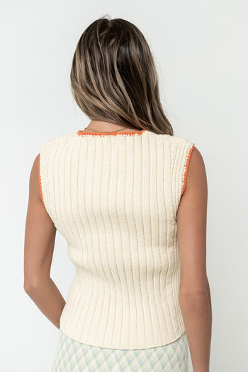 Gentry Contrast Ribbed Tank in Beige