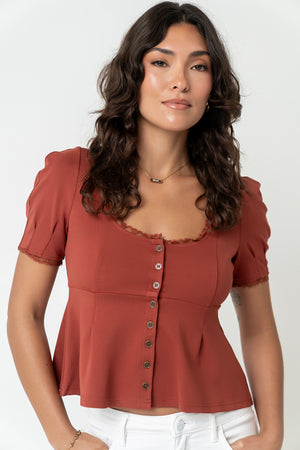 Leticia Peplum Top in Rust