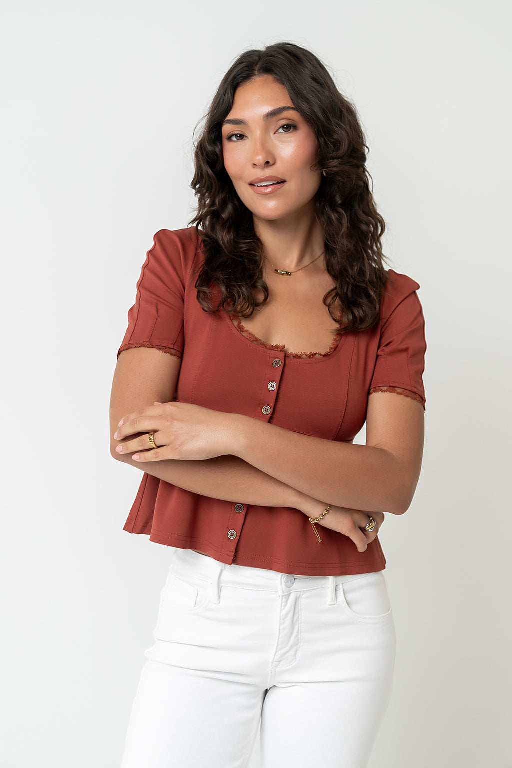 Leticia Peplum Top in Rust