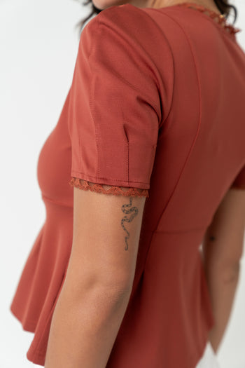 Leticia Peplum Top in Rust
