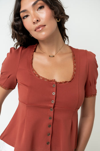Leticia Peplum Top in Rust