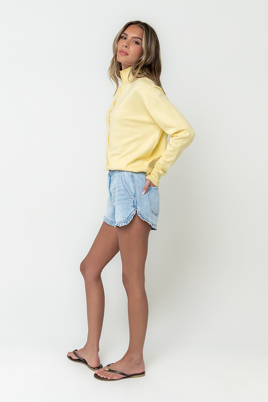 Joanna Denim Ruffle Shorts