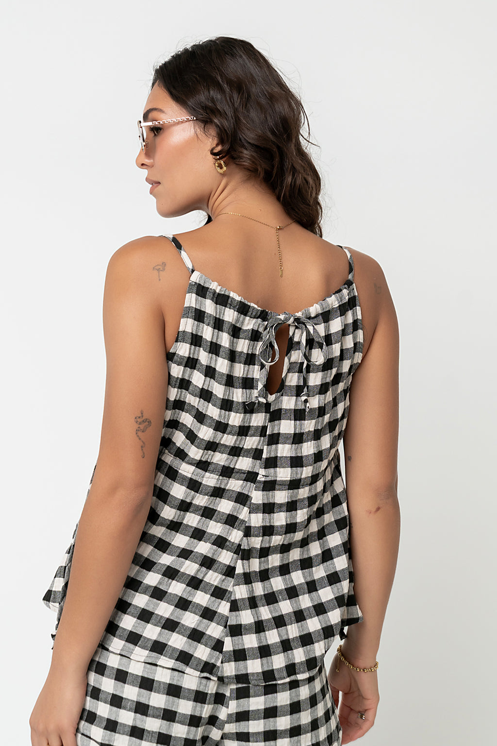 Lily Gingham Tank Top in Black