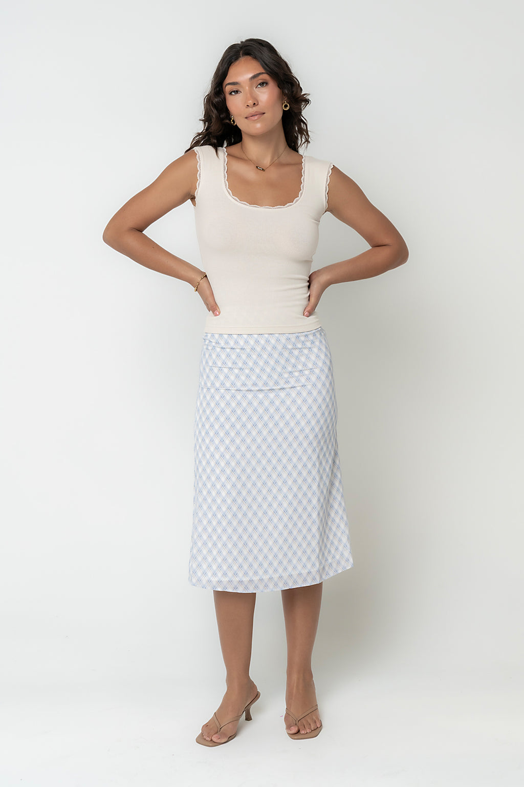Brandie Plaid Midi Skirt in Blue