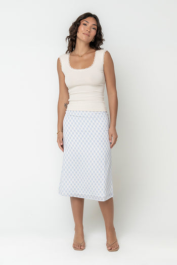 Brandie Plaid Midi Skirt in Blue