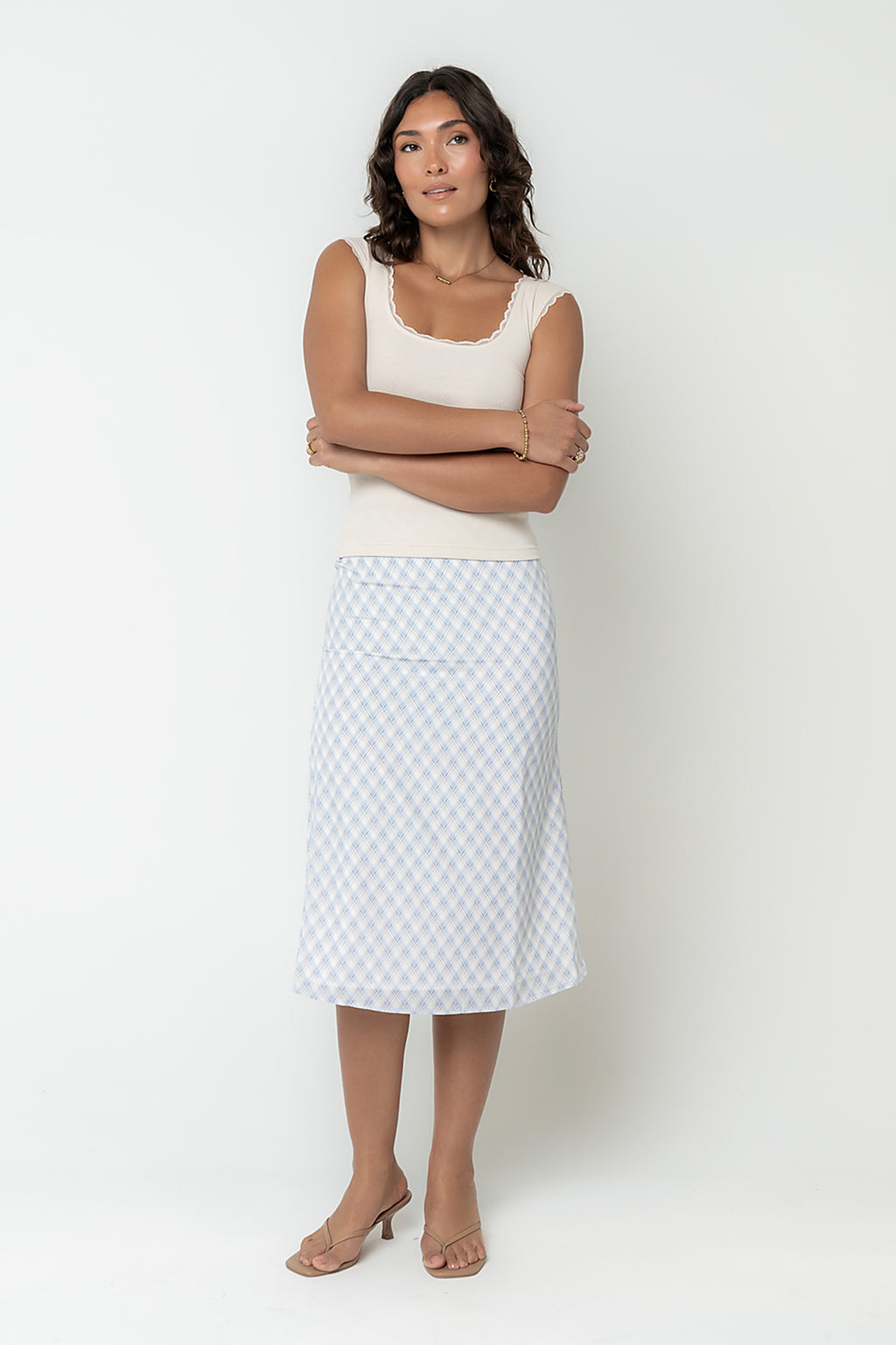 Brandie Plaid Midi Skirt in Blue