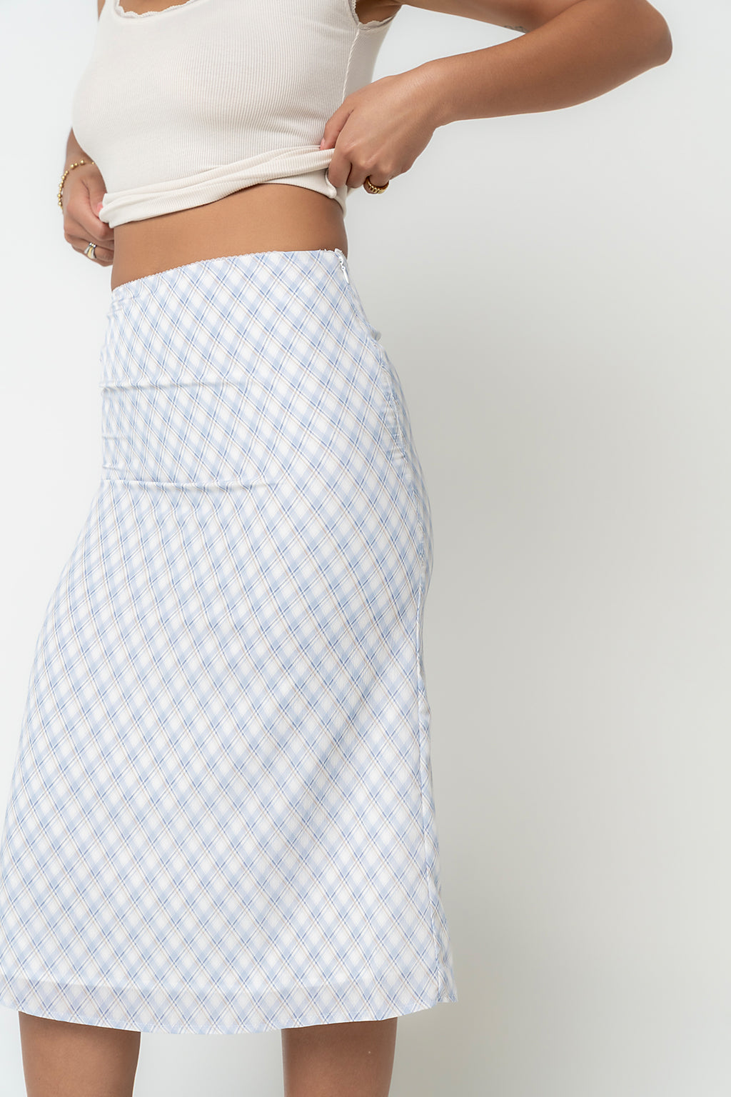 Brandie Plaid Midi Skirt in Blue