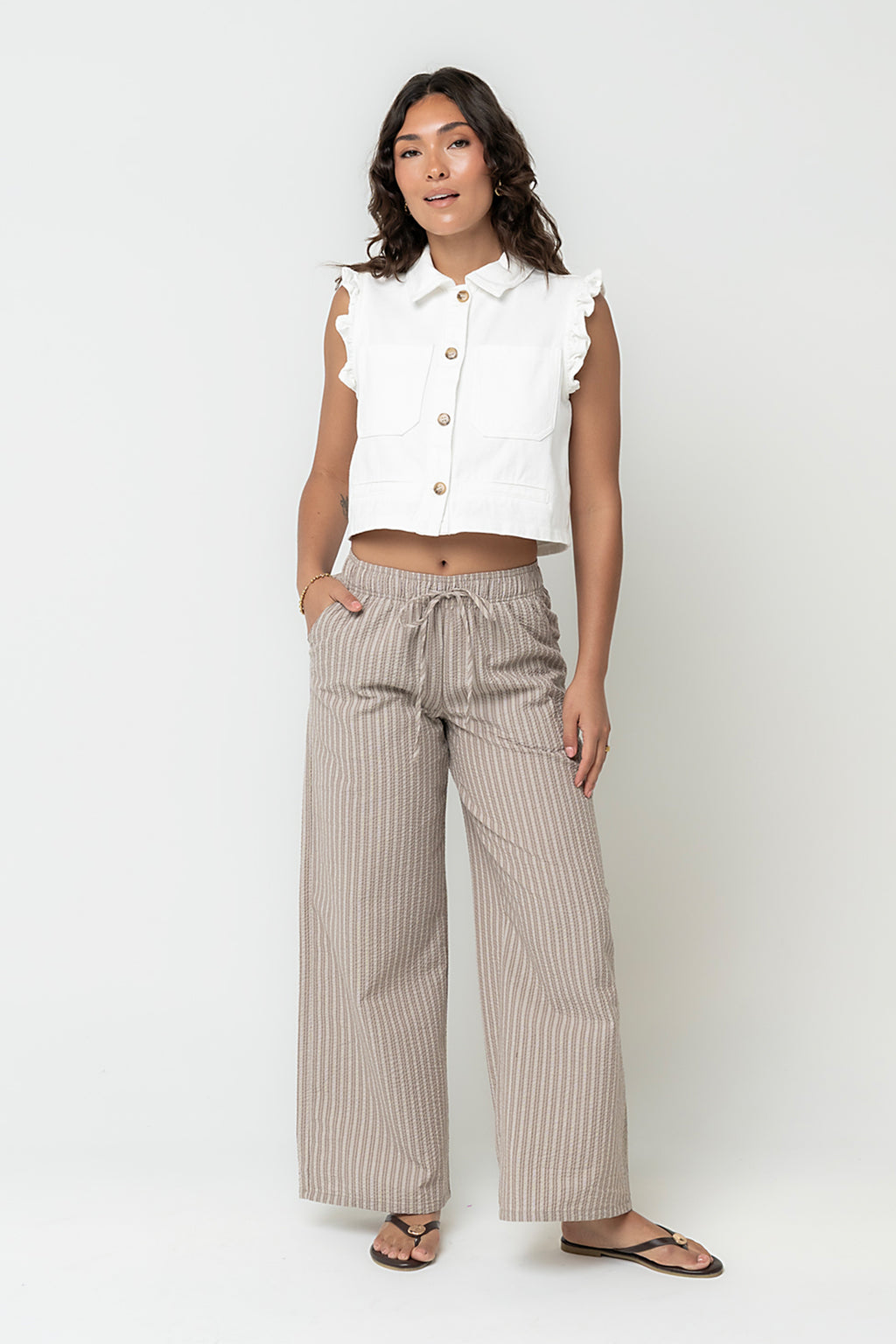 Jaycie Ruffle Denim Vest in White
