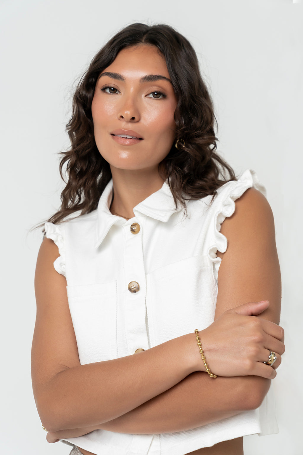 Jaycie Ruffle Denim Vest in White