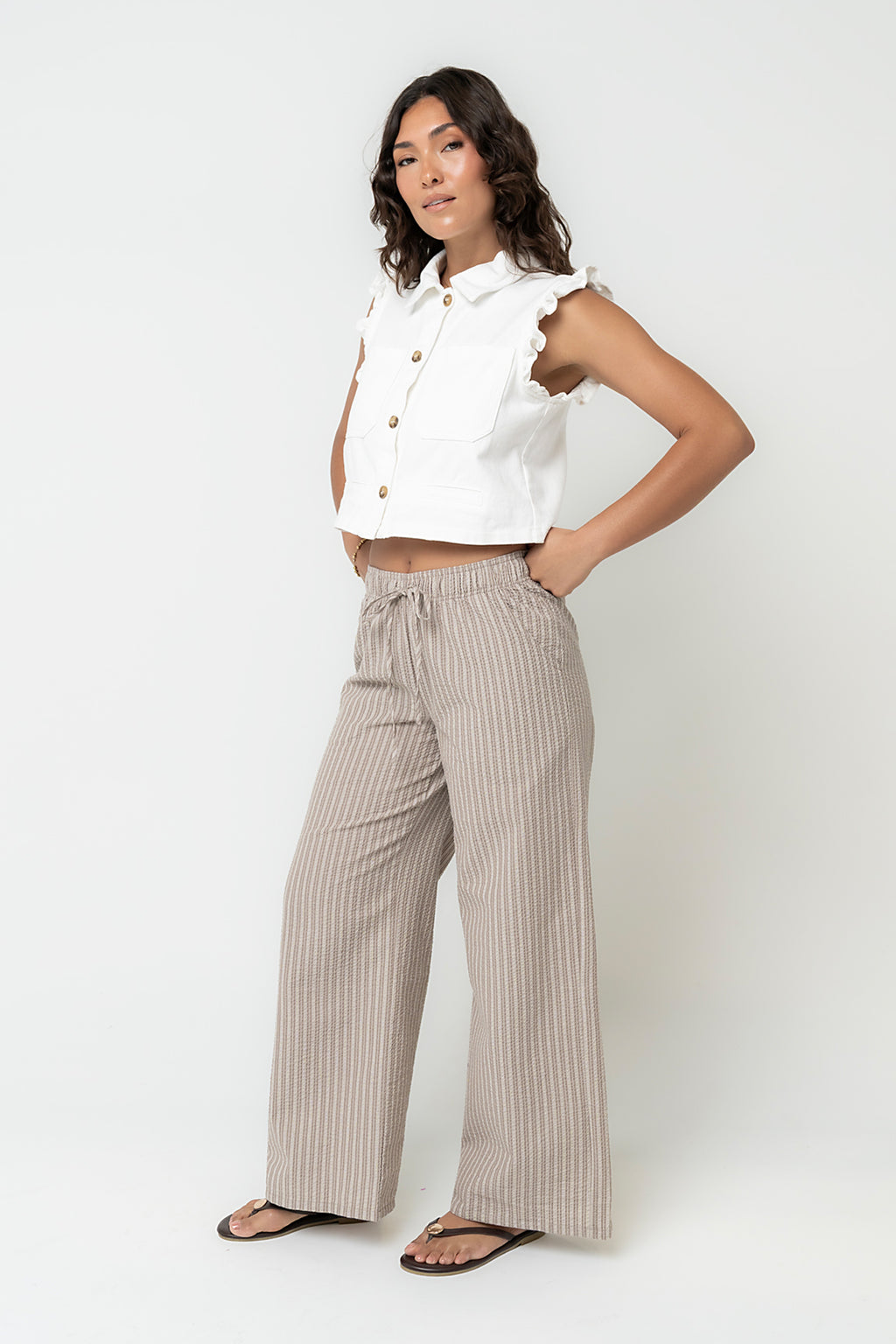 Jaycie Ruffle Denim Vest in White