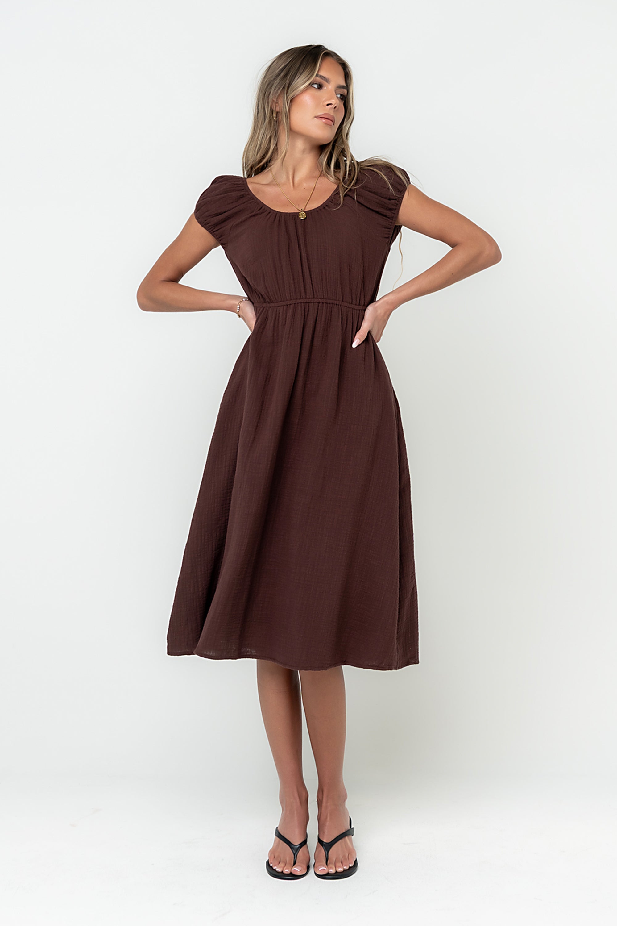 böhme Waylen Midi Dress in Brown böhme Waylen Midi Dress in Brown
