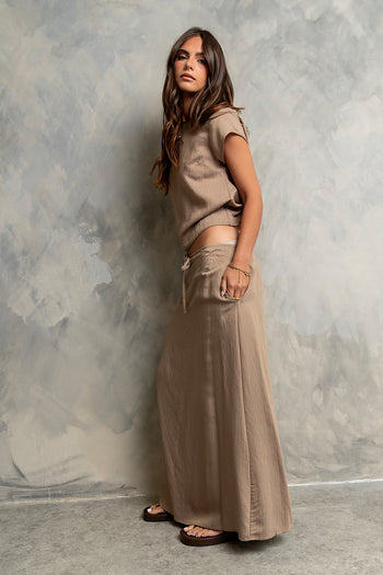 Polliana Textured Stripe Skirt in Mocha