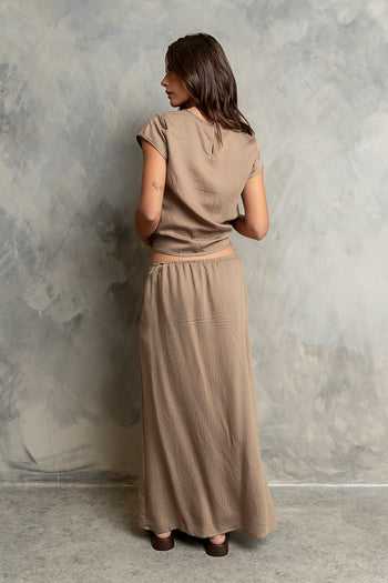 Polliana Textured Stripe Skirt in Mocha