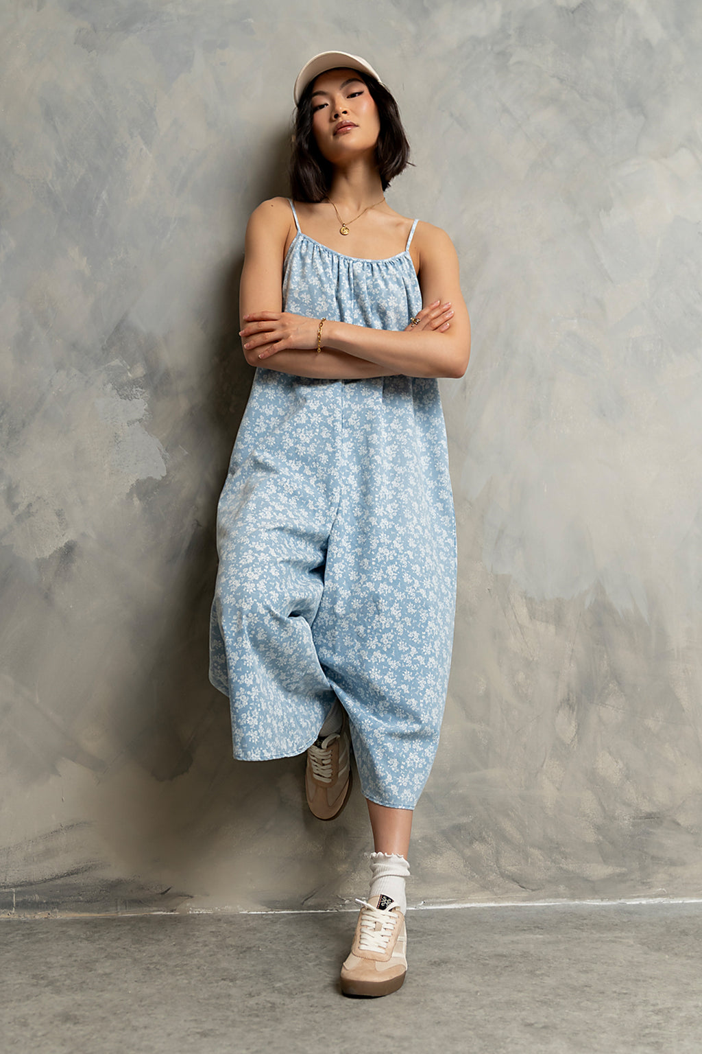 Brookelle Denim Floral Jumpsuit in Light Wash
