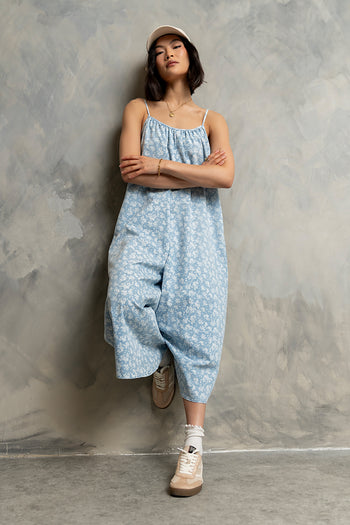 Brookelle Denim Floral Jumpsuit in Light Wash