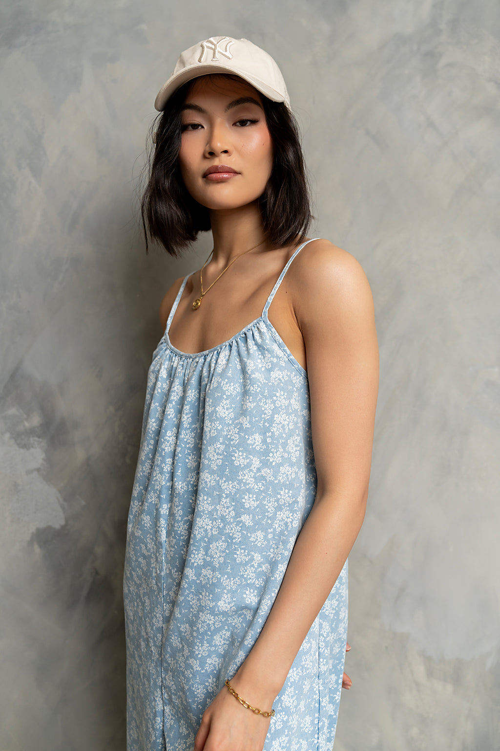 Brookelle Denim Floral Jumpsuit in Light Wash