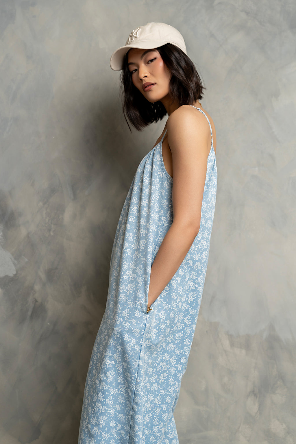 Brookelle Denim Floral Jumpsuit in Light Wash