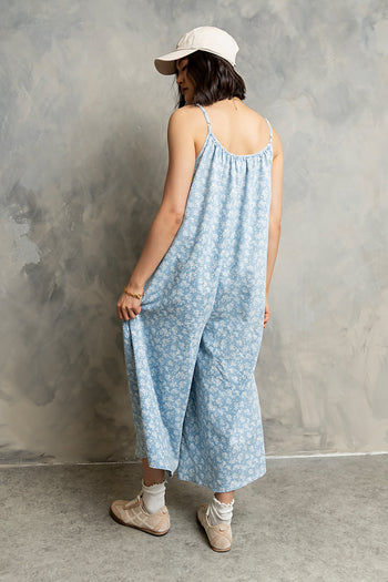 Brookelle Denim Floral Jumpsuit in Light Wash