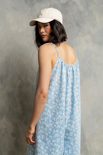 Brookelle Denim Floral Jumpsuit in Light Wash