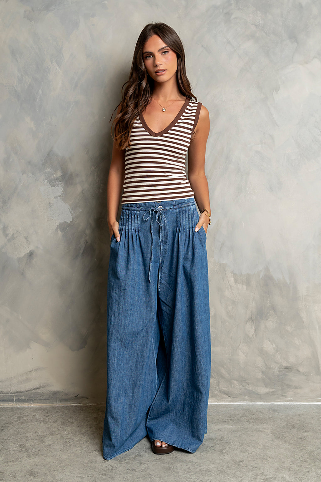 Kylen Striped Tank Top in Brown