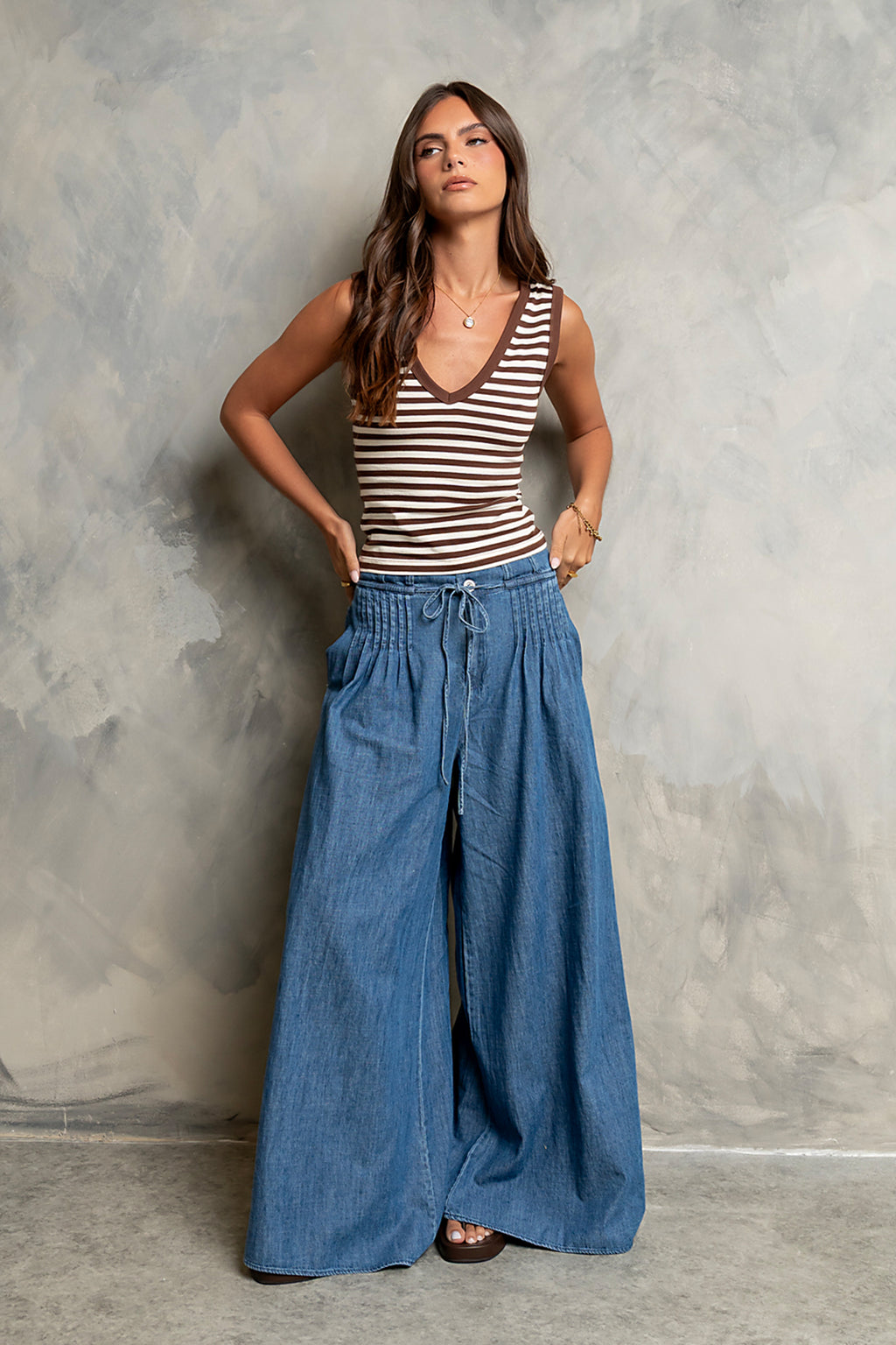 Kylen Striped Tank Top in Brown