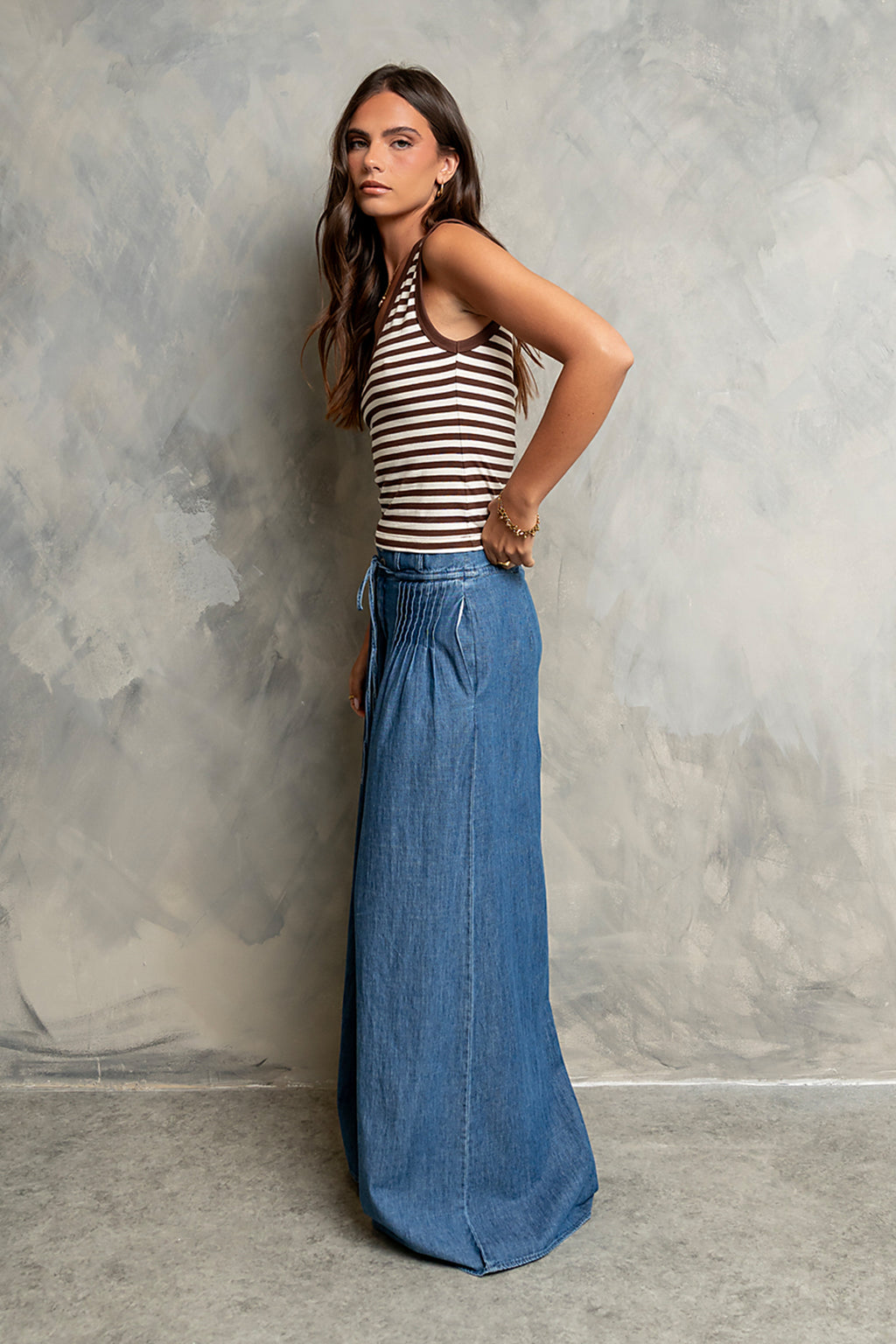 Kylen Striped Tank Top in Brown