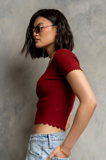 Kaila Scalloped Top in Brick