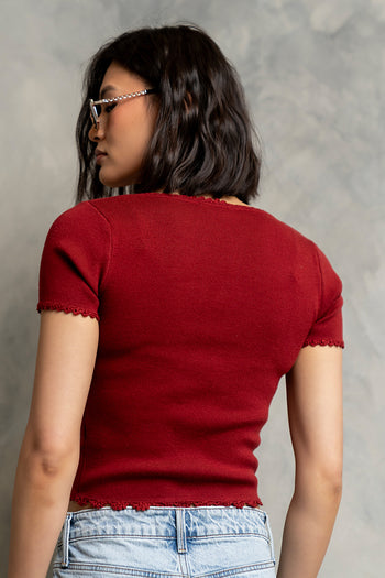 Kaila Scalloped Top in Brick