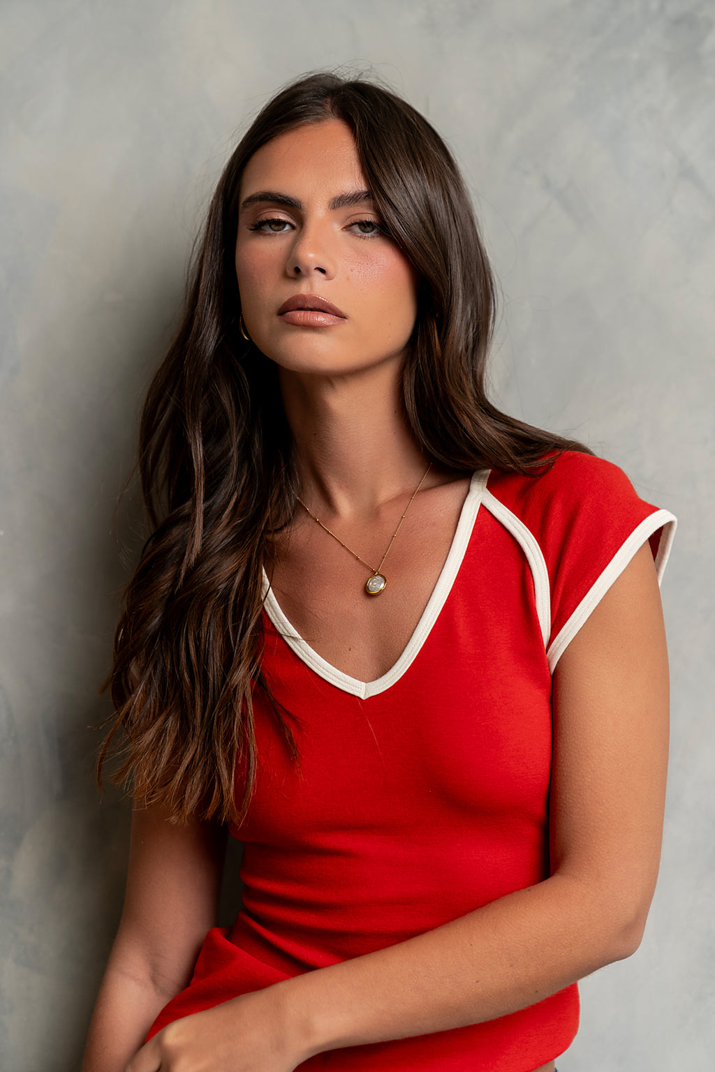 Jessi Contrast Top in Red