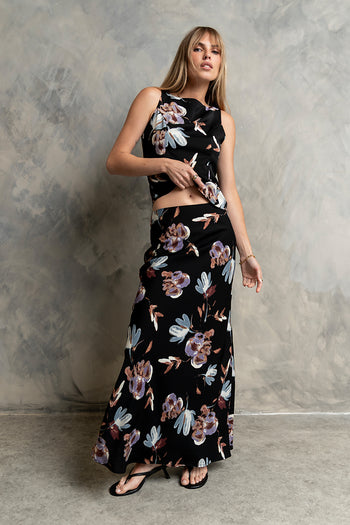 Eden Floral Midi Skirt in Black