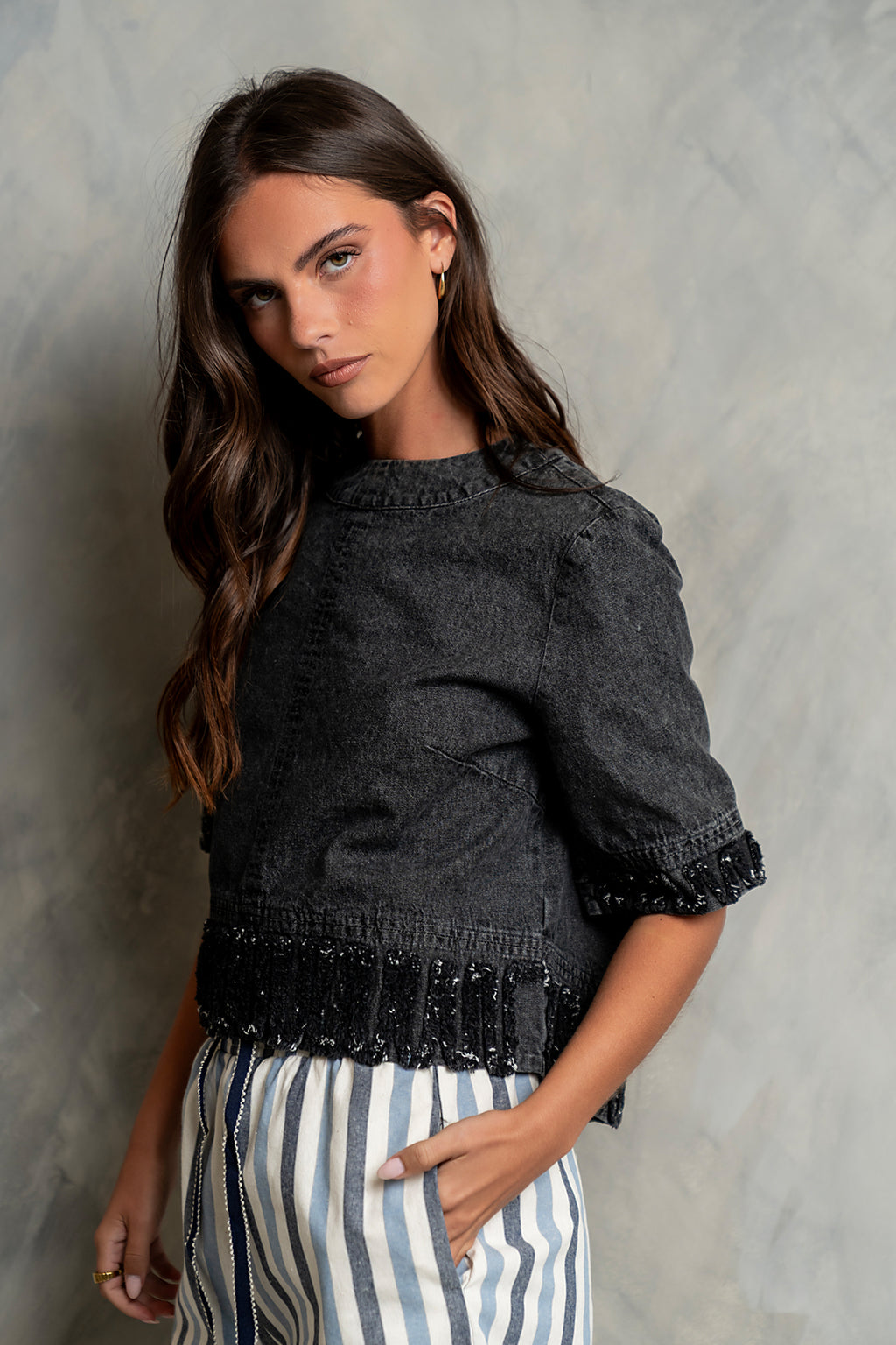 Jana Denim Top in Black - FINAL SALE