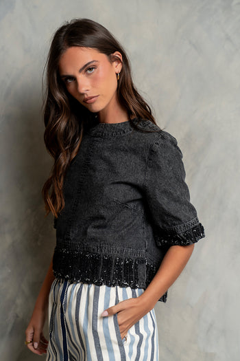 Jana Denim Top in Black - FINAL SALE