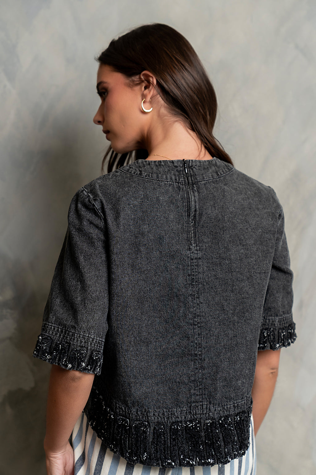 Jana Denim Top in Black - FINAL SALE