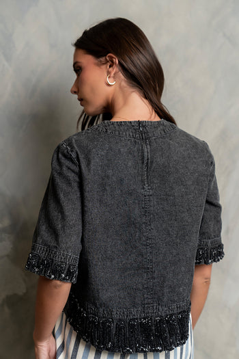 Jana Denim Top in Black - FINAL SALE