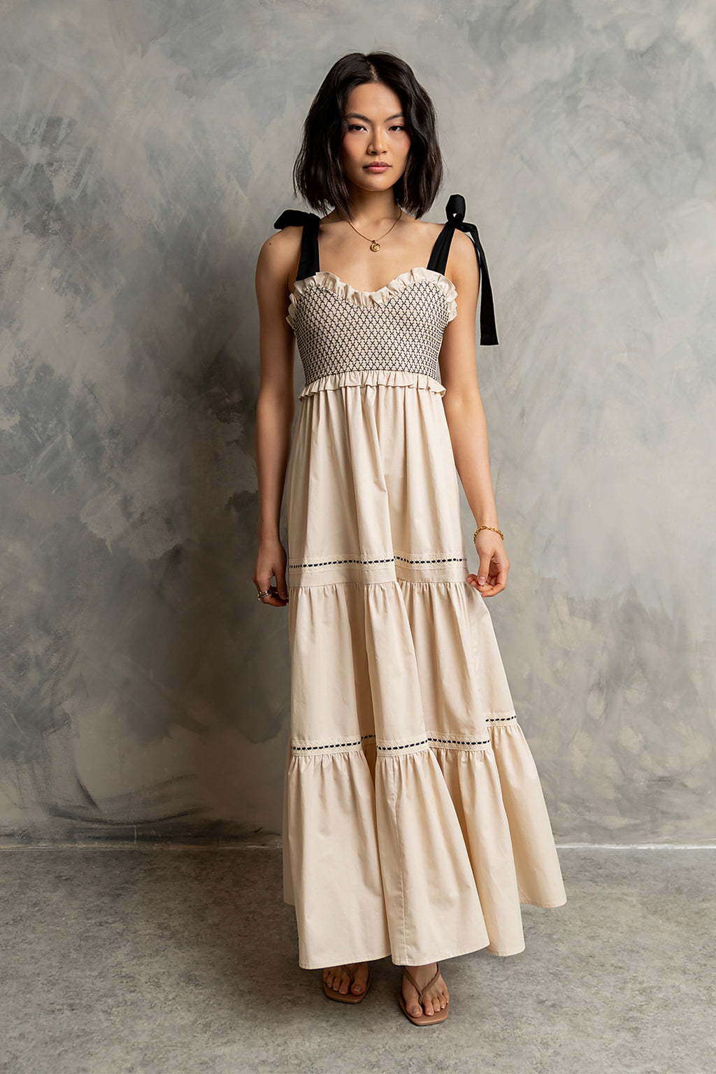 Mollie Tiered Maxi Dress in Ivory