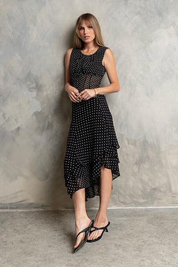 Luna Polka Dot Midi Skirt in Black