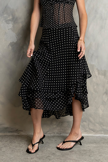 Luna Polka Dot Midi Skirt in Black