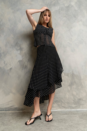 Luna Polka Dot Midi Skirt in Black