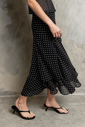 Luna Polka Dot Midi Skirt in Black