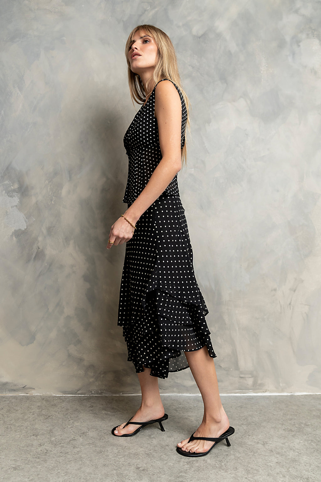 Luna Polka Dot Midi Skirt in Black