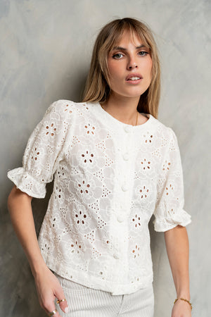 Cassidy Embroidered Button Up in Ivory